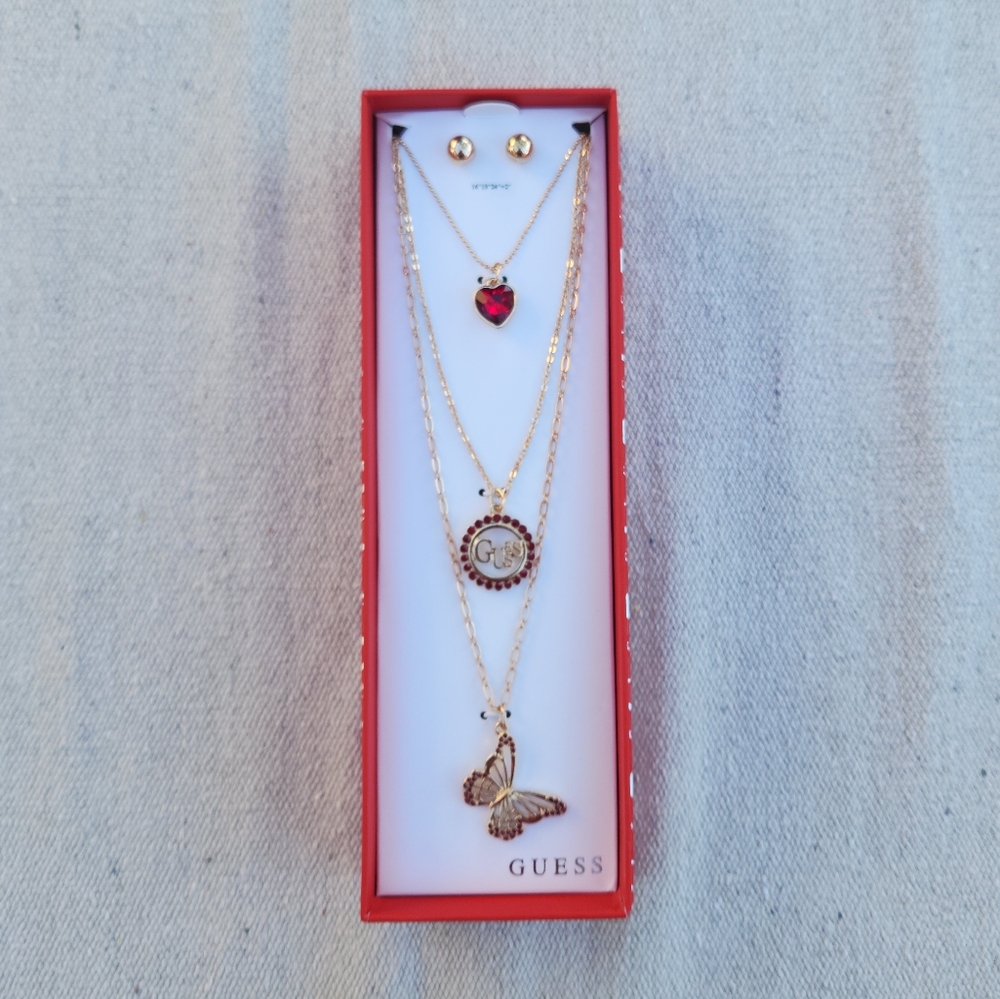 GUESS Butterfly Charm Necklace & Earrings Set